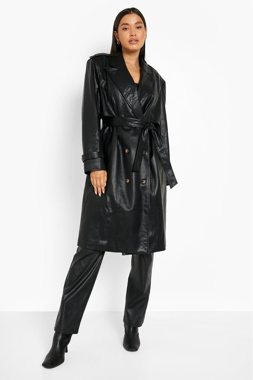 faux leather trench