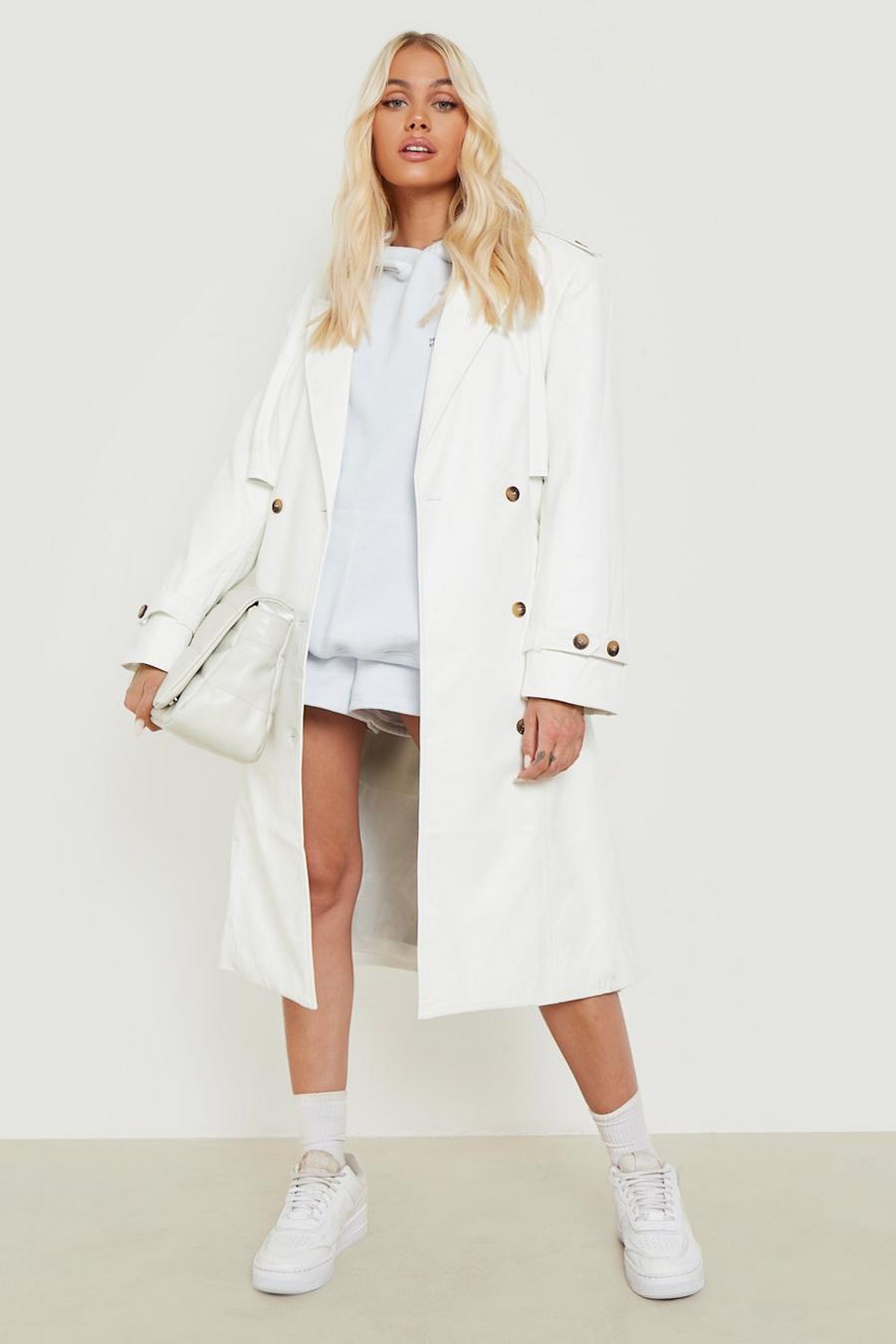 Ivory Faux Leather Trench Coat image number 1