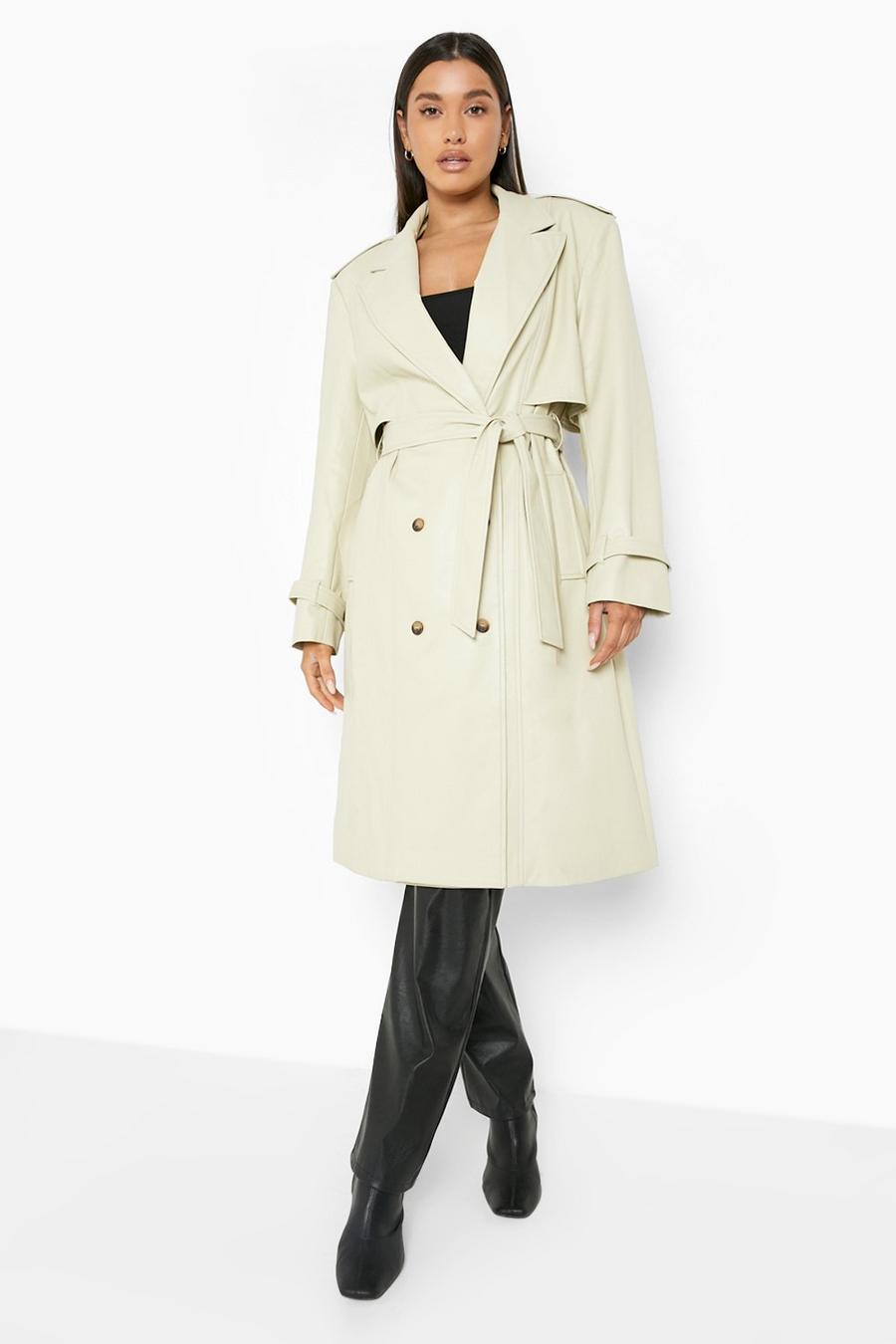 Sage vert Faux Leather Trench Coat image number 1