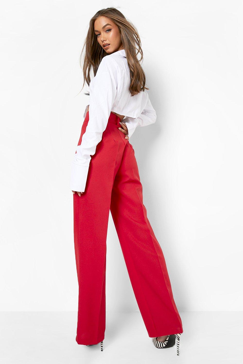 Flounce London basic high waisted wide leg pants in red