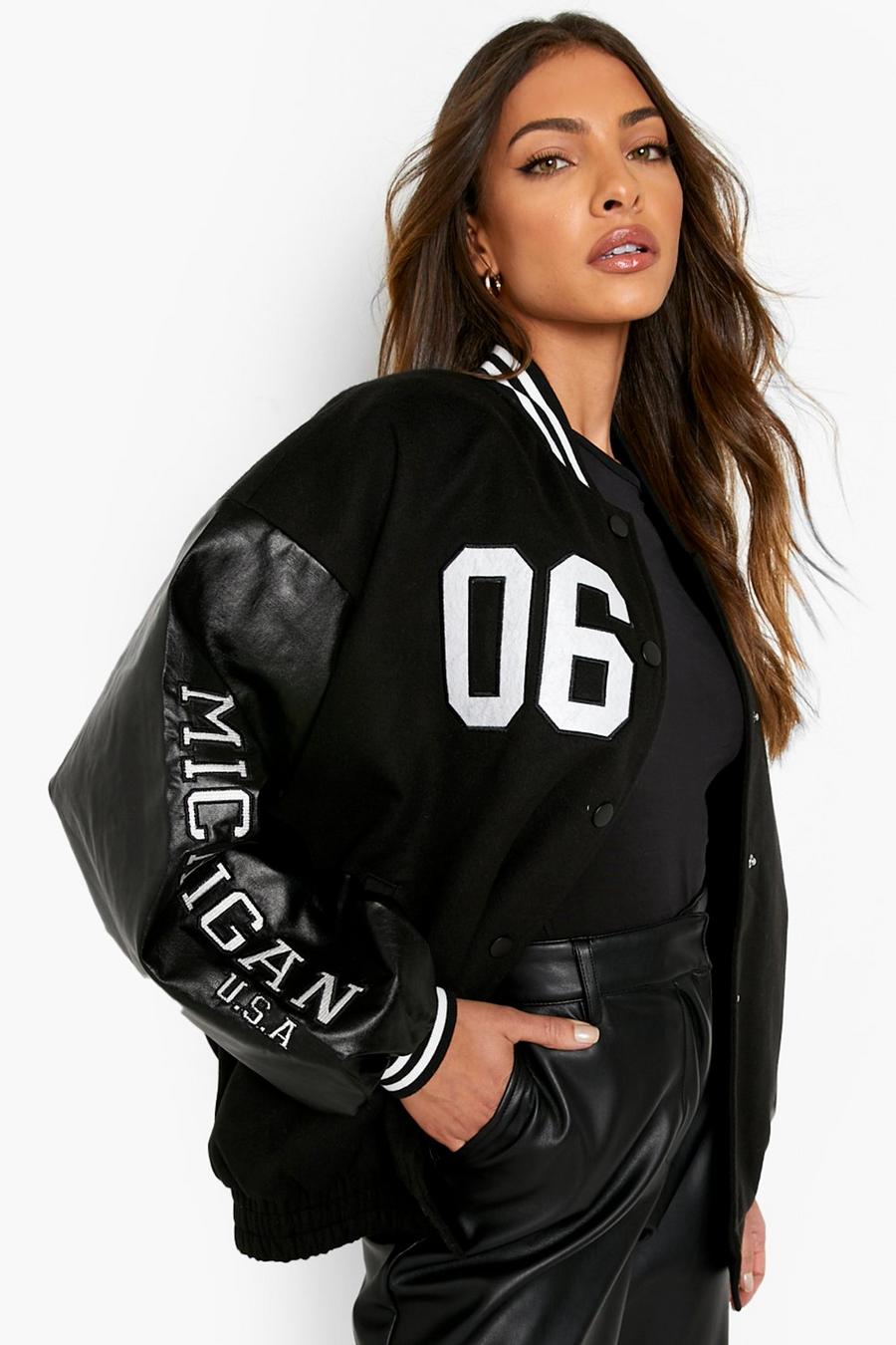 Women's Varsity Fleece Baseball Jacket Oversized Leather Long Sleeve Bomber  Jacket Jersey Outwear Coats 