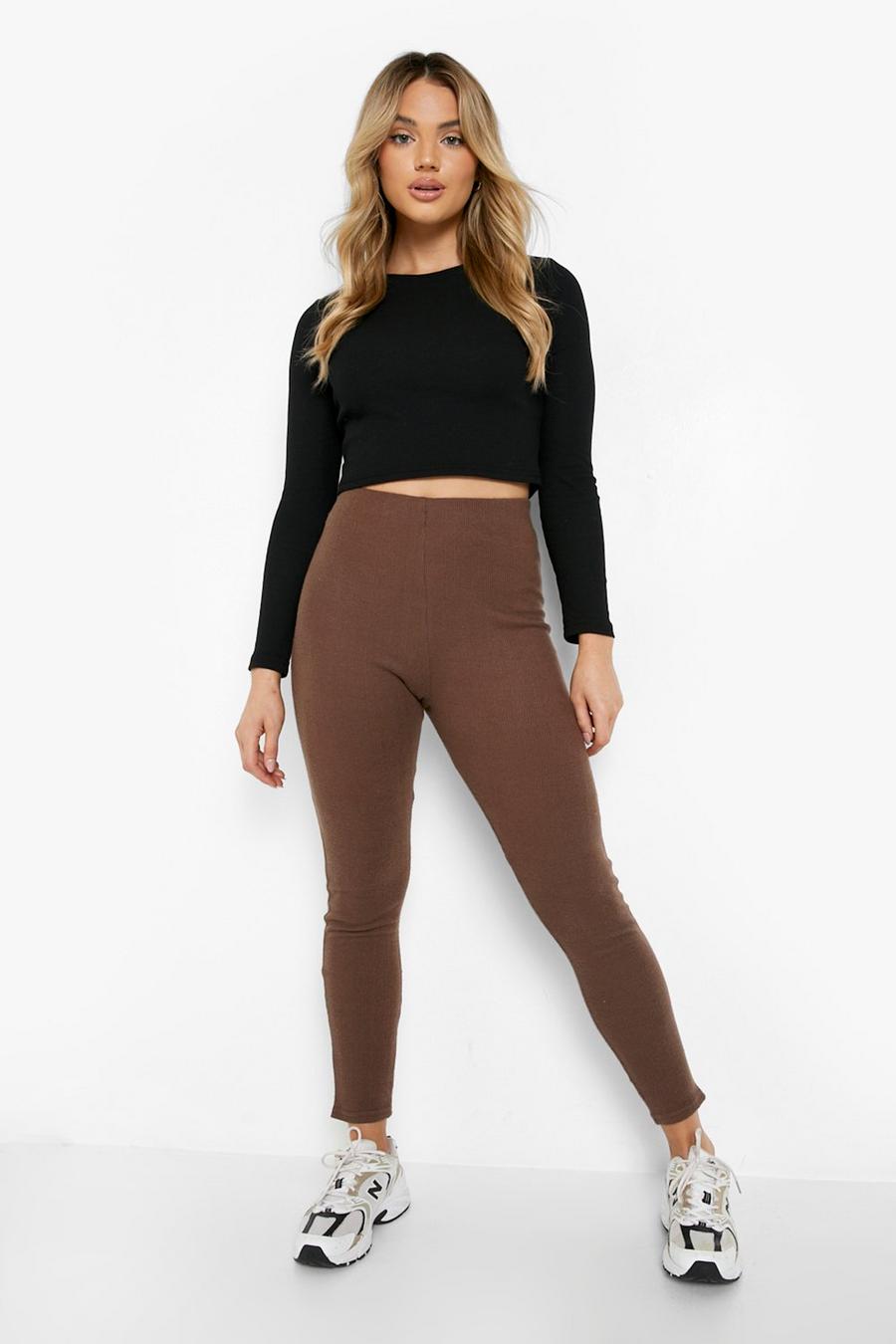 Chocolate Fluffy Knit Leggings image number 1