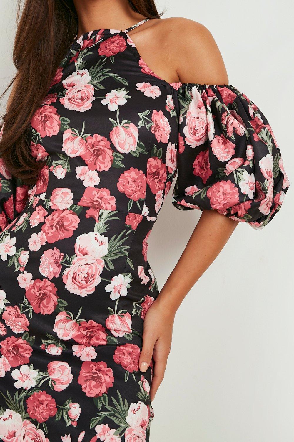 Flower cold shop shoulder dress