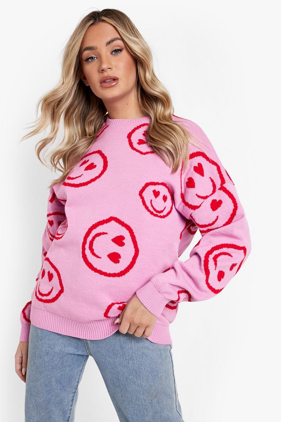 Bright pink Heart Smile Oversized Sweater image number 1