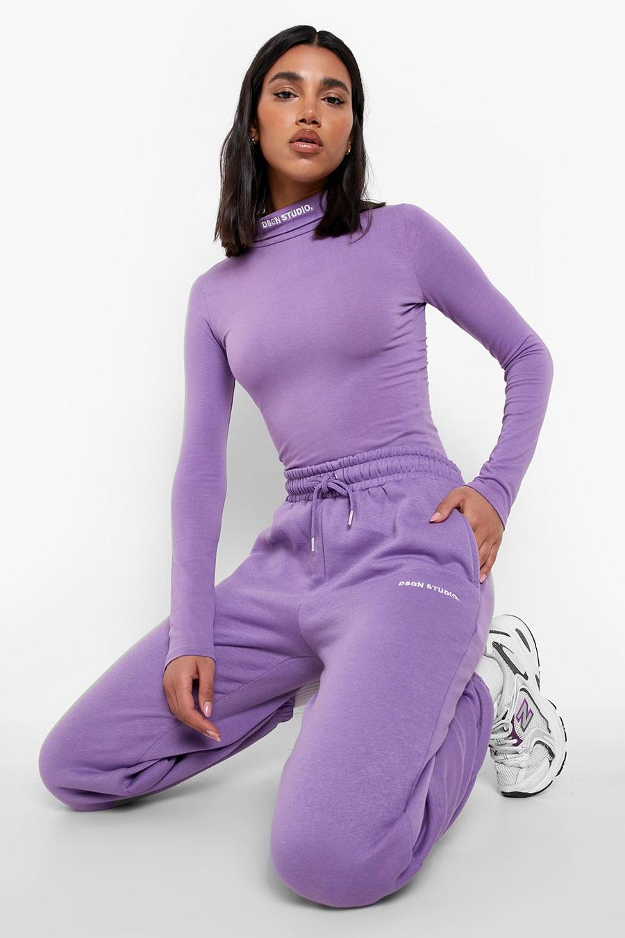 Purple High Neck Long Sleeve Bodysuit Tracksuit image number 1