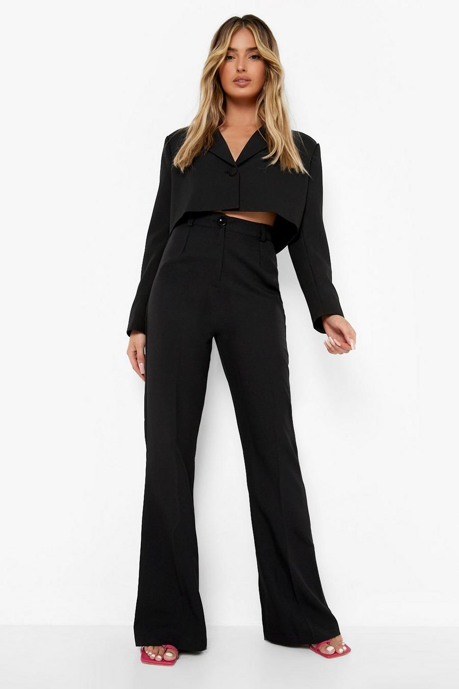 Black Pleat Front Tailored Flared Trousers image number 1