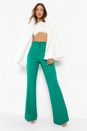 Pleat Front Tailored Flared Pants green