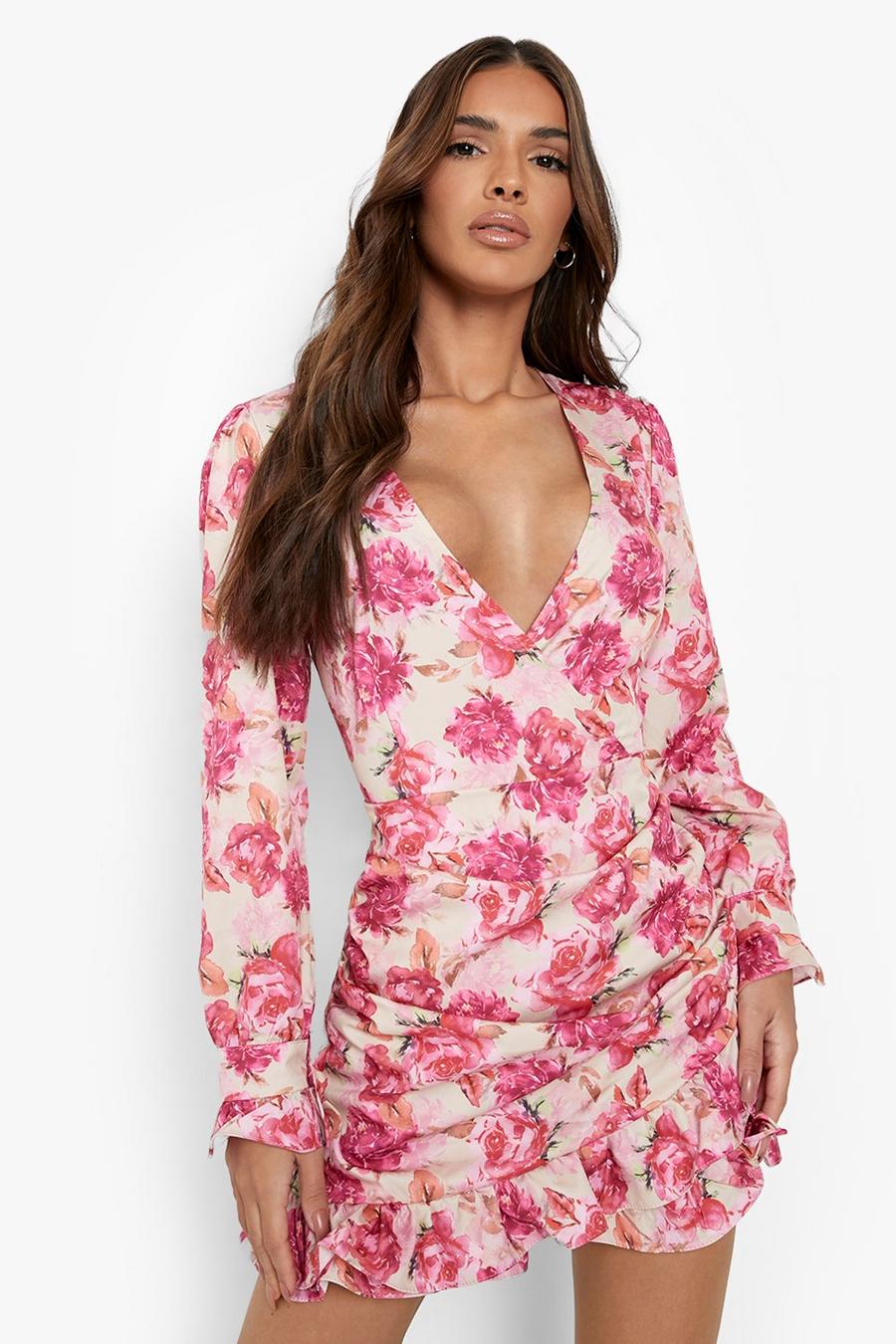 Pink Floral Ruffle Rouched Skort Playsuit