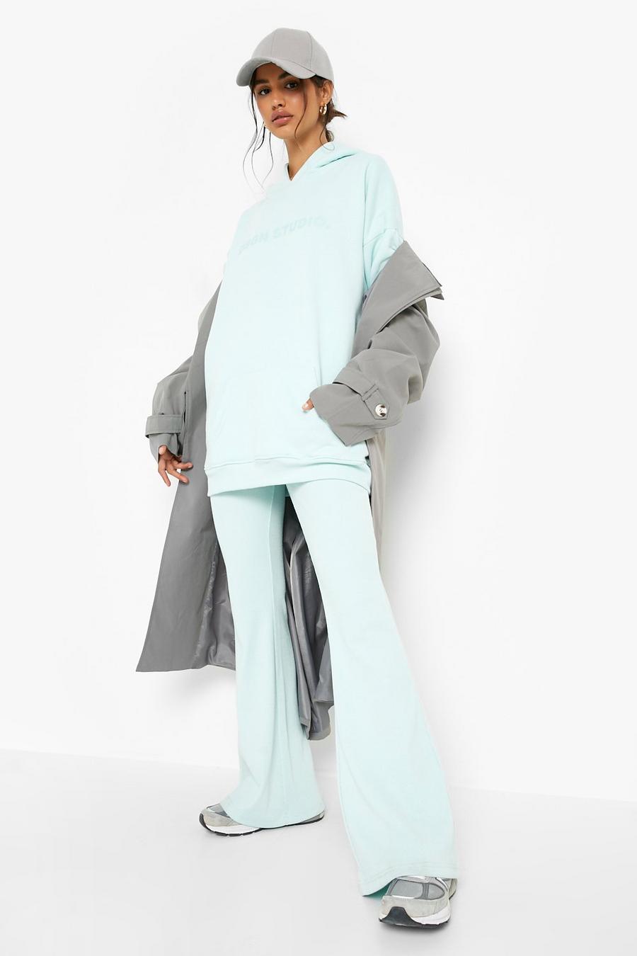 Aqua Slogan Hoodie Rib Kickflare Legging Tracksuit image number 1