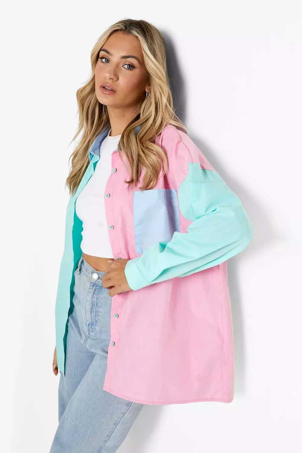 Sage Colour Block Oversized Shirt alternative image