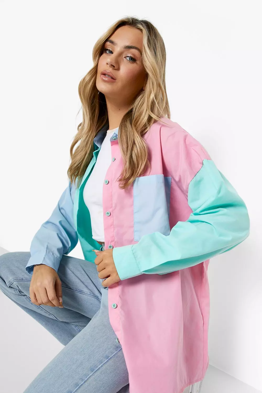 Sage Colour Block Oversized Shirt alternative image