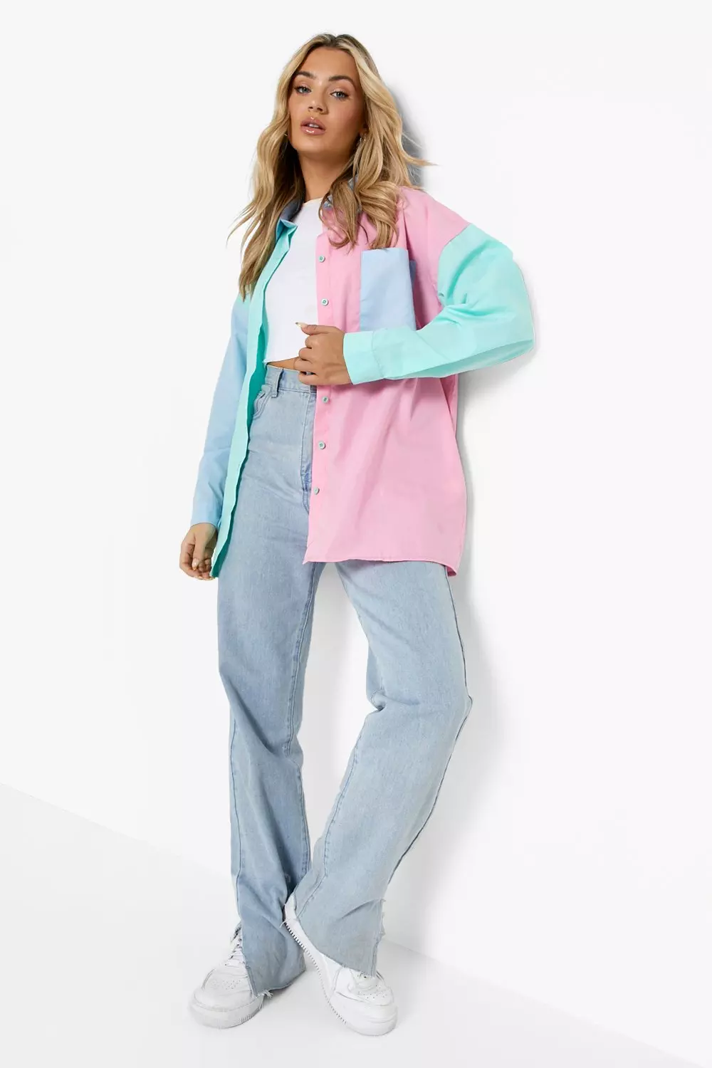 Sage Colour Block Oversized Shirt alternative image