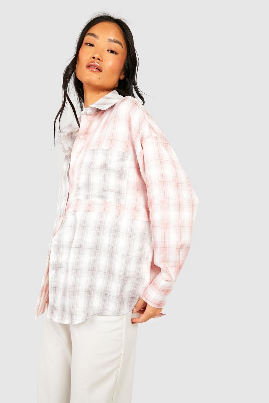 Pink Oversized Mix Check Shirt image number 1