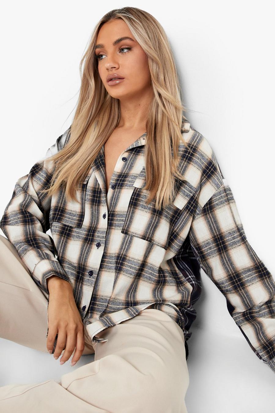 Navy Mix Flannel Oversized Shirt image number 1