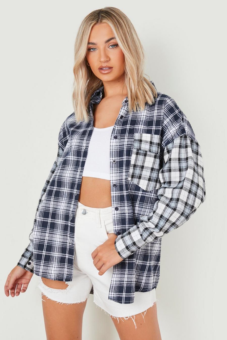 Navy Oversized Mix Flannel Shirt image number 1
