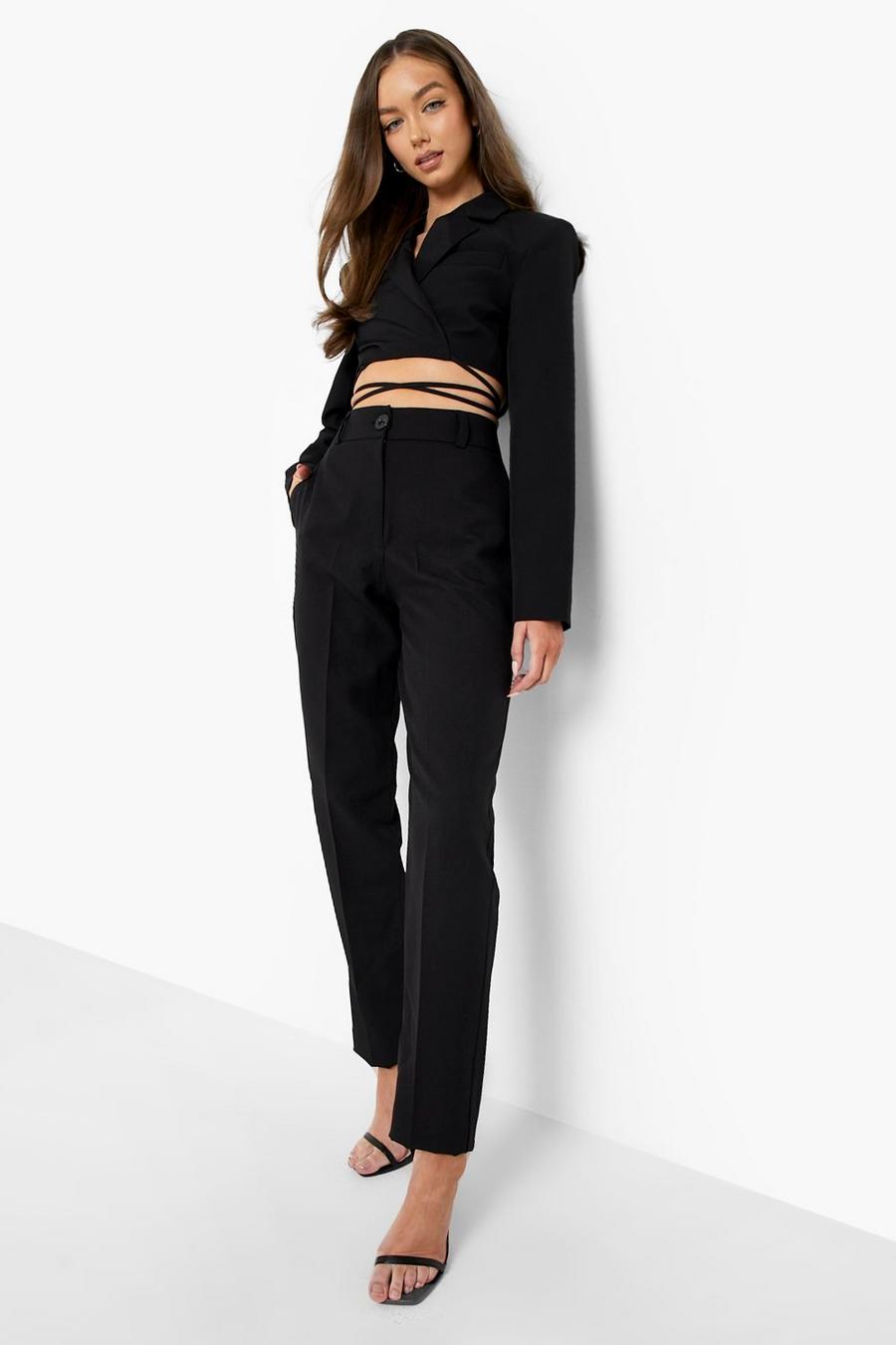 Black Pleat Front Tapered Tailored Trouser