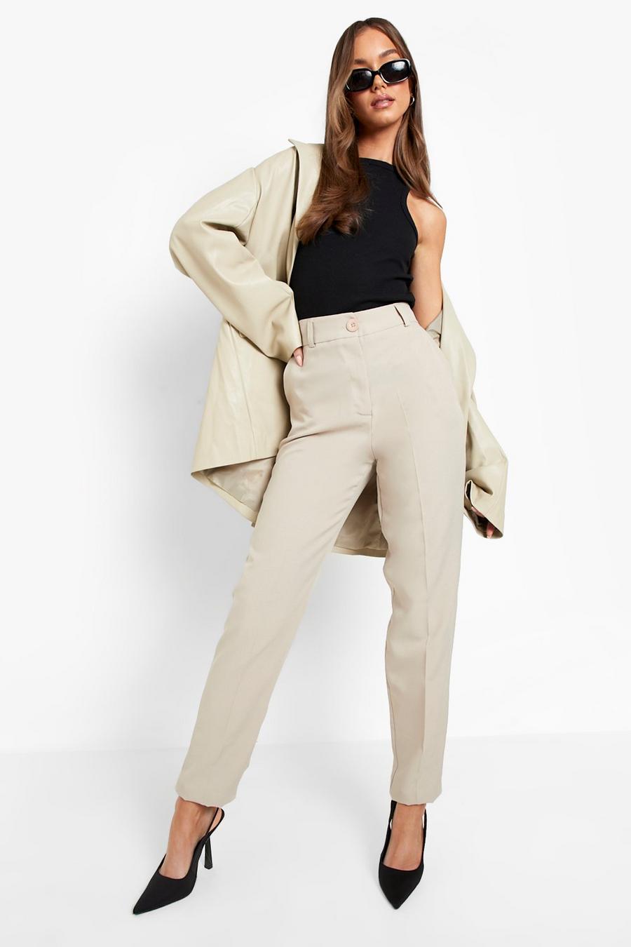 Stone beige Pleat Front Tapered Tailored Trouser
