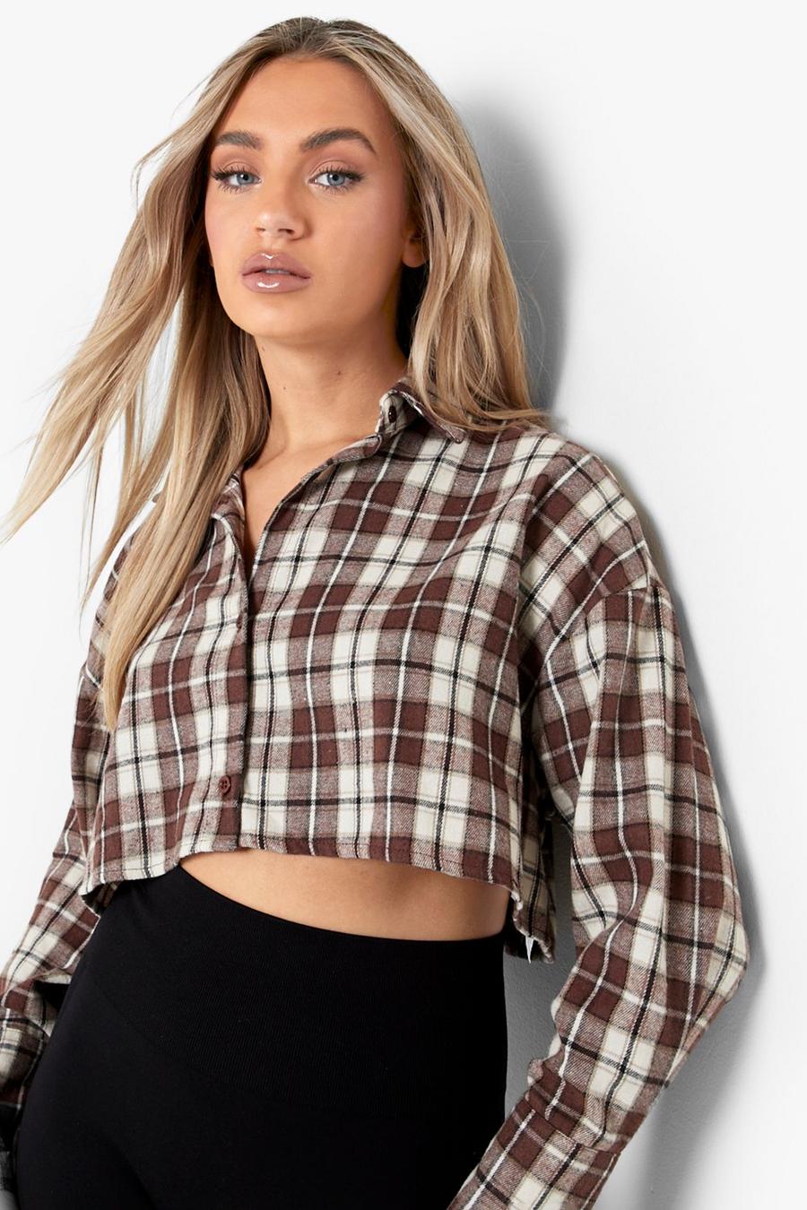 Brown Cropped Checked Shirt image number 1