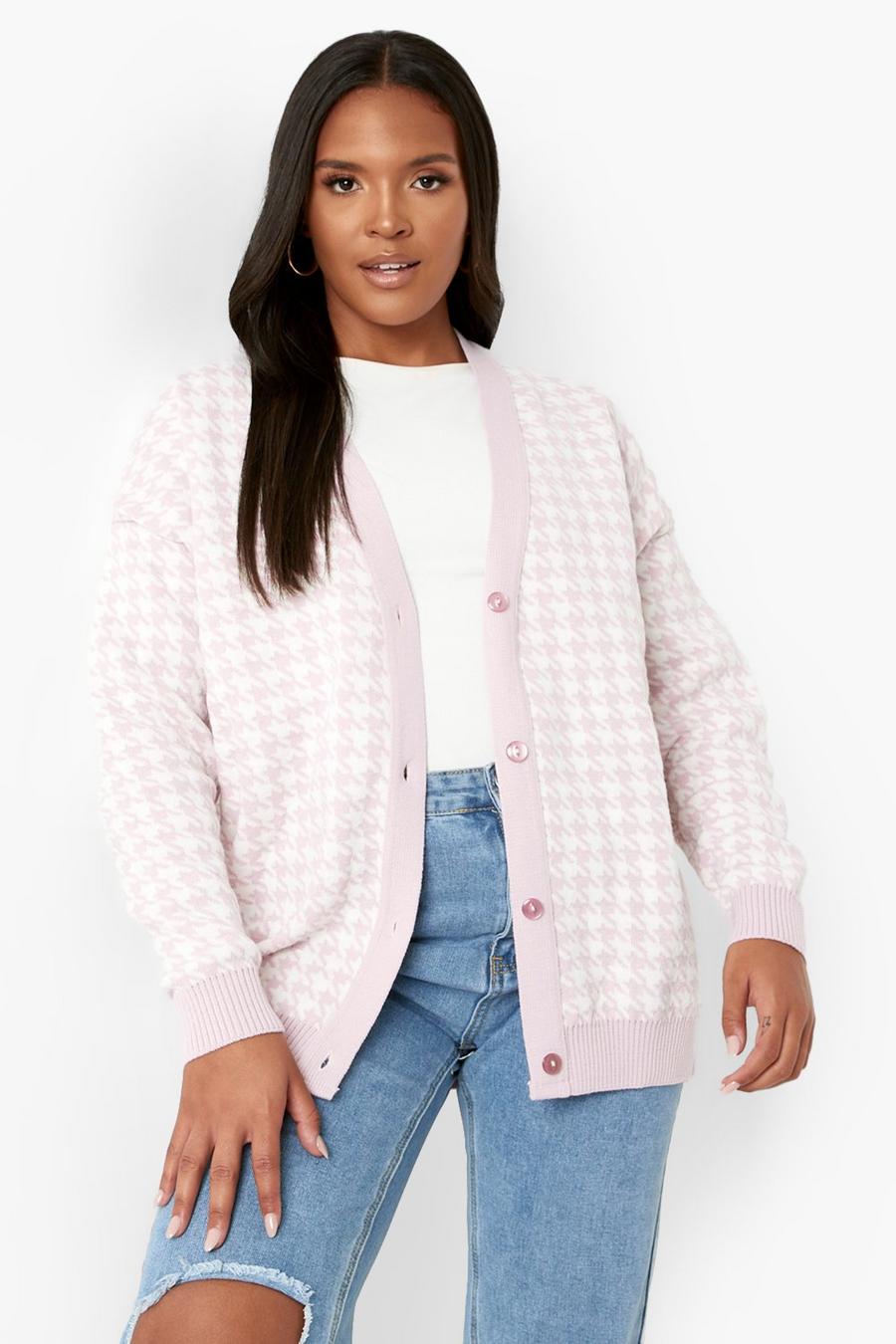 Cardigan Plus Size in maglia pied-de-poule, Light pink image number 1