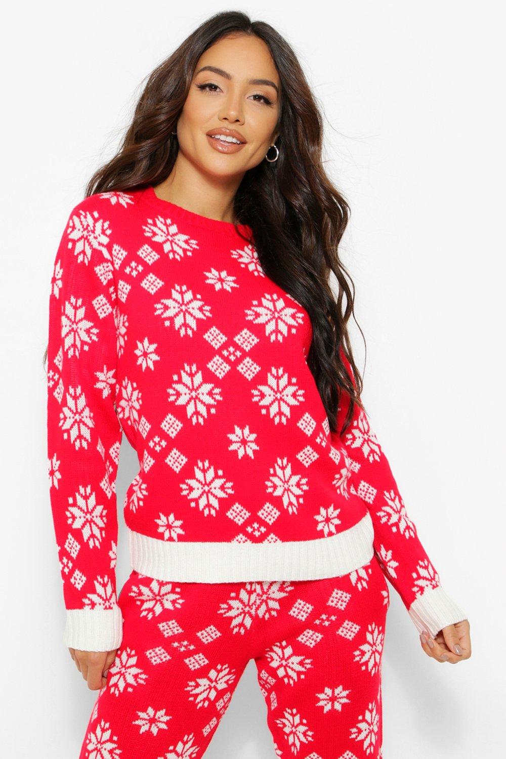 - Save 7% Boohoo Snowflake Christmas Co-ord in Cream Red Womens Nightwear and sleepwear Boohoo Nightwear and sleepwear 