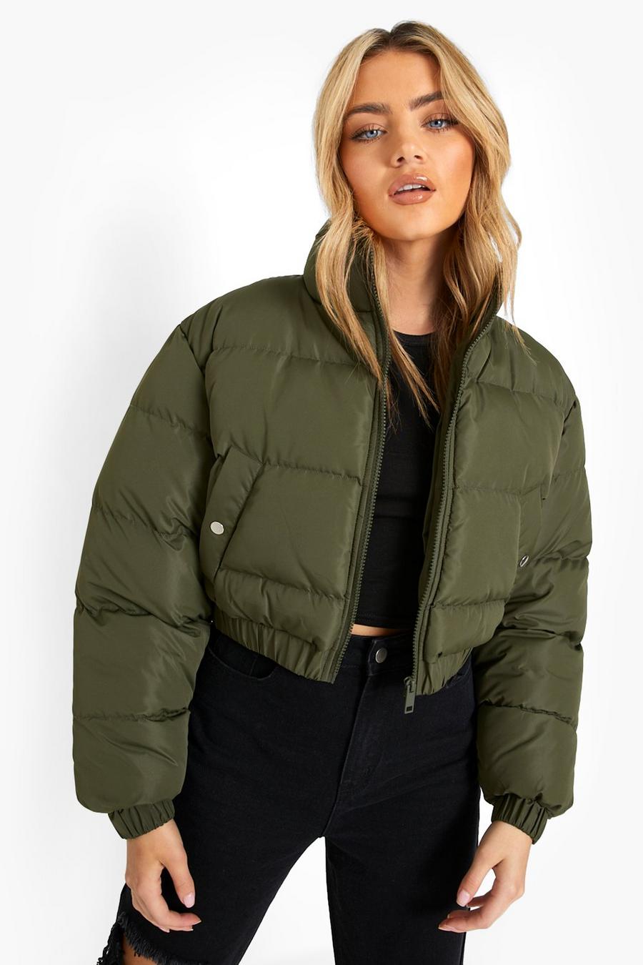 Khaki Cropped Puffer Jacket image number 1