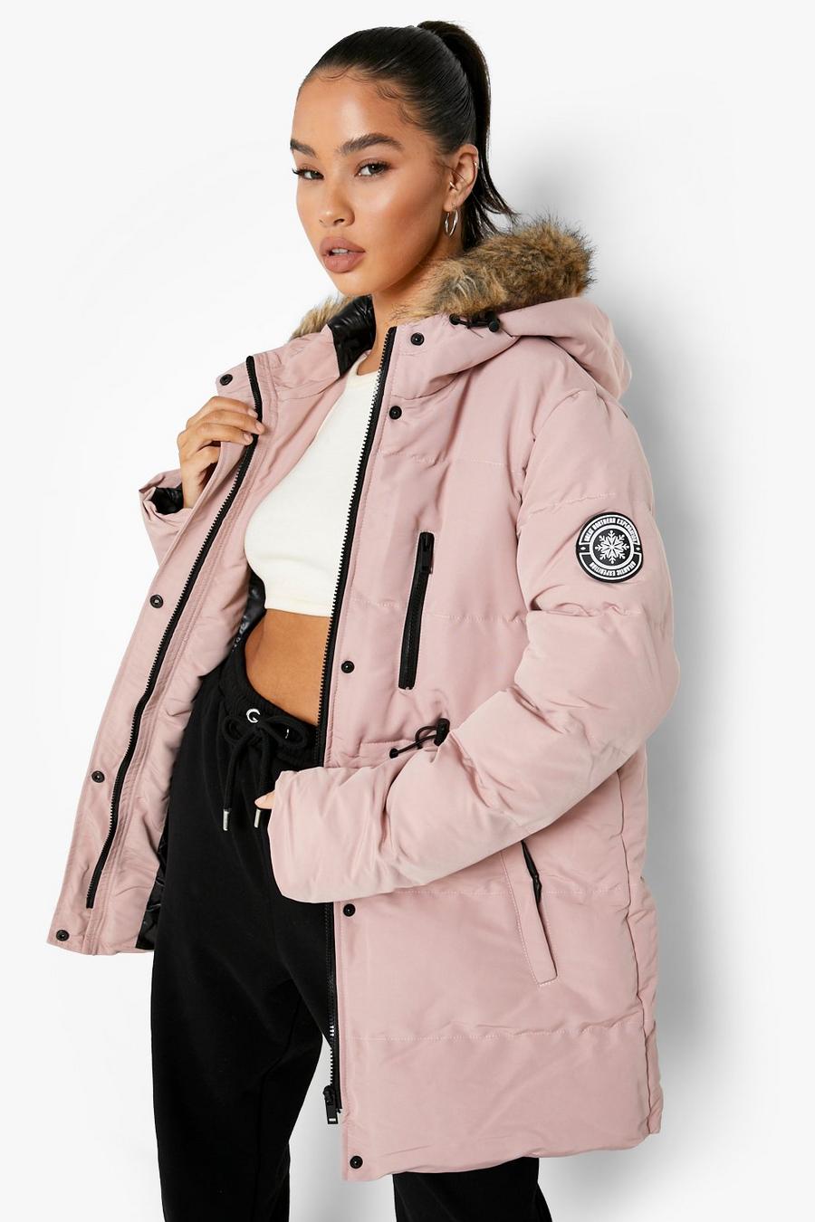 Pink Luxe Technical Faux Fur Trim Parka Coat image number 1