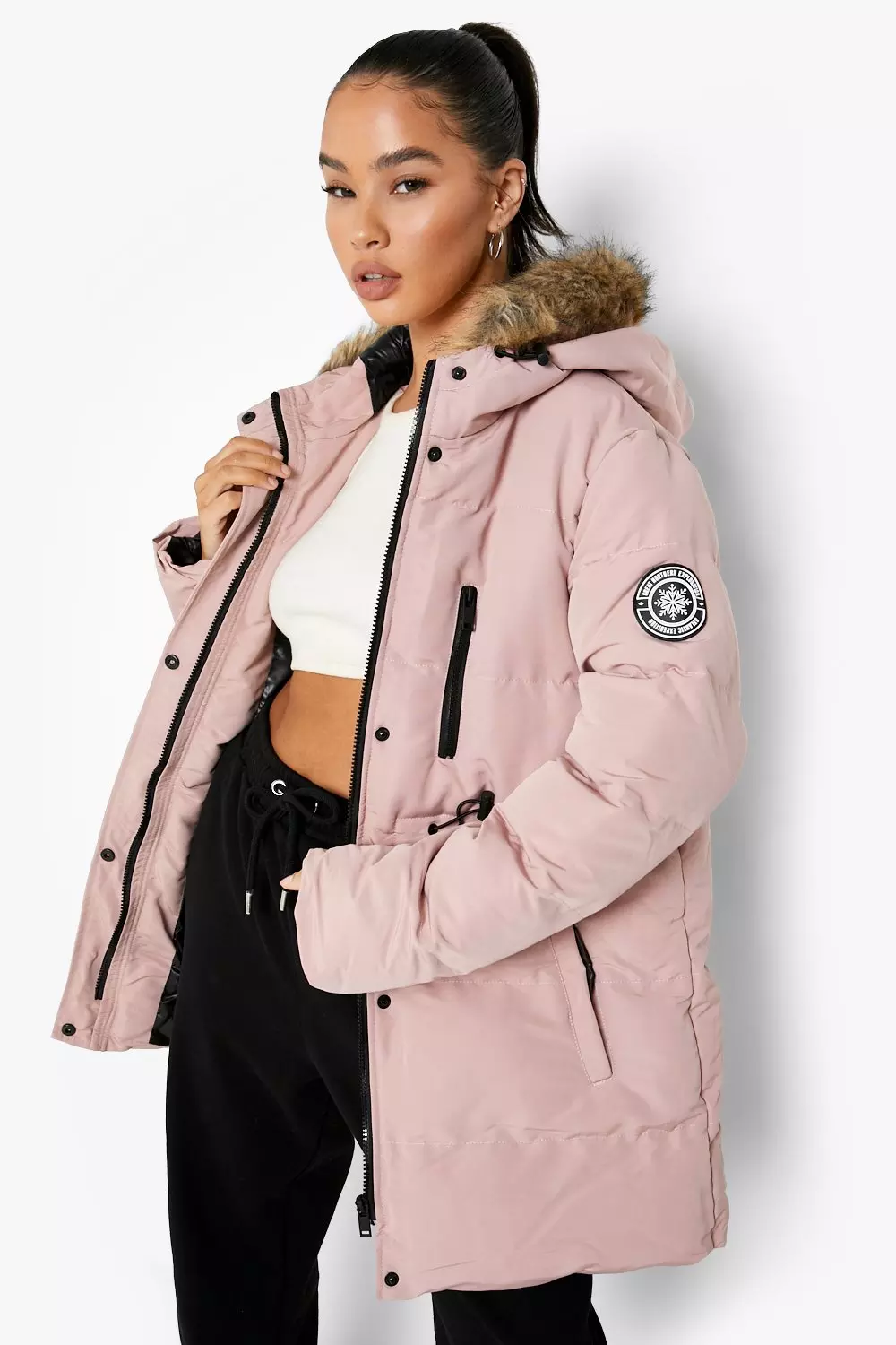 Pink parka coat deals