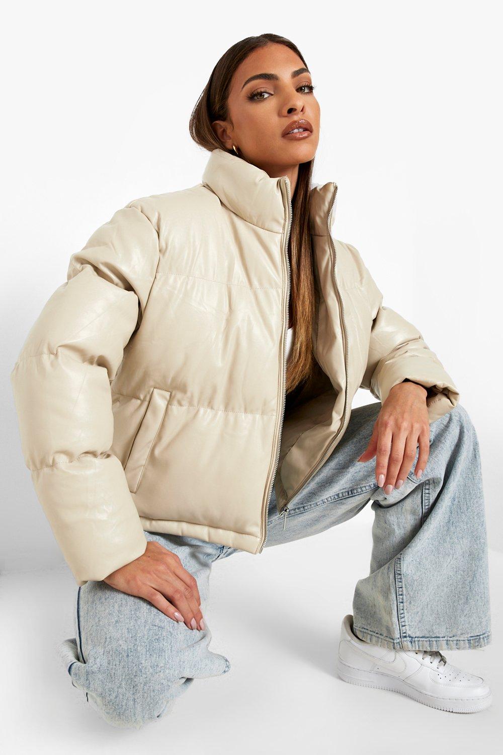 cream leather puffer jacket