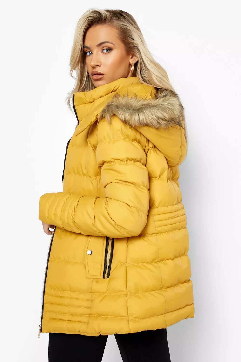 Mustard padded faux fur jacket sale