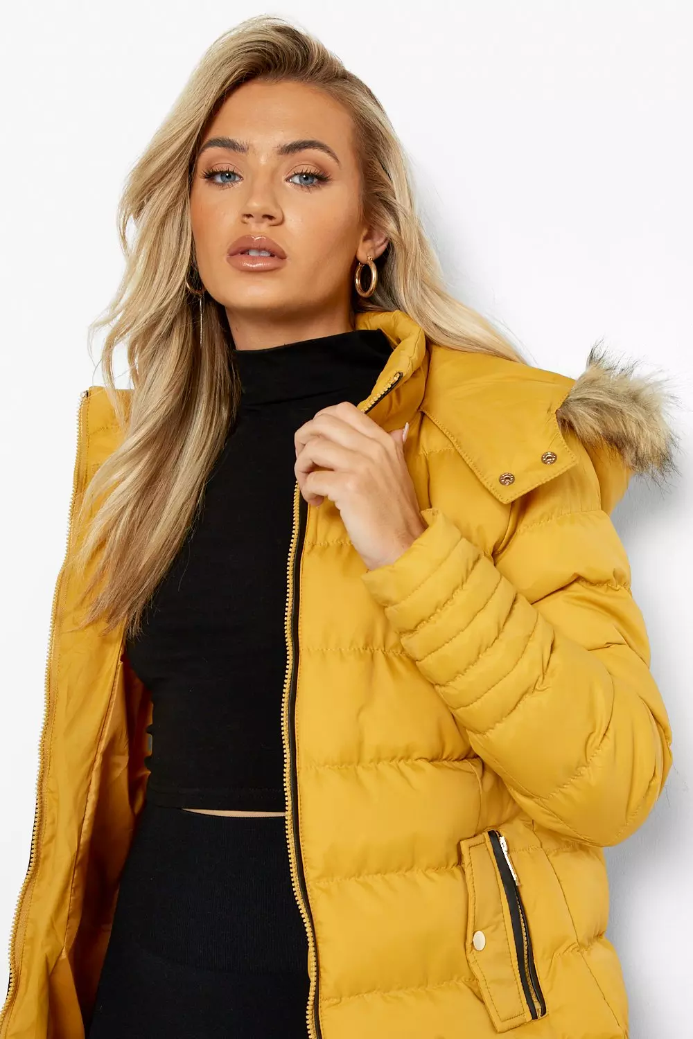 Mustard padded faux shop fur coat