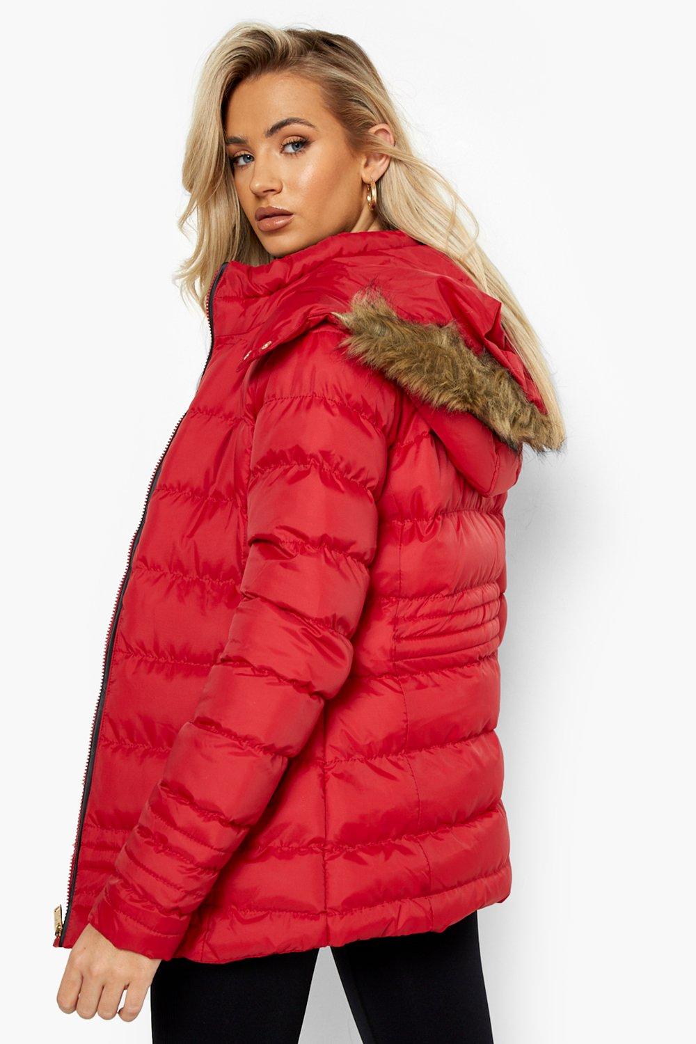 Boohoo quilted sale faux fur jacket