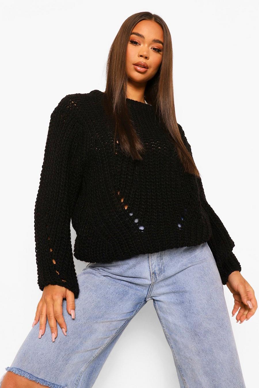 Black Chunky Oversized Balloon Sleeve Sweater image number 1