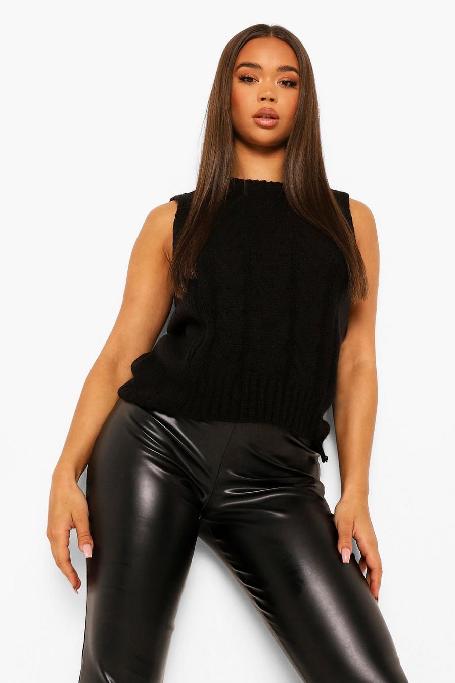 Black Cable Knit Sweater Tank Top image number 1