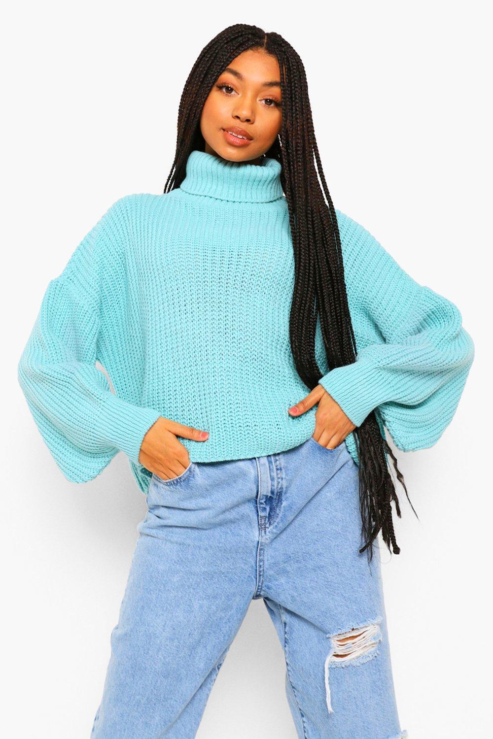 Turtleneck Chunky Balloon Sleeve Sweater boohoo