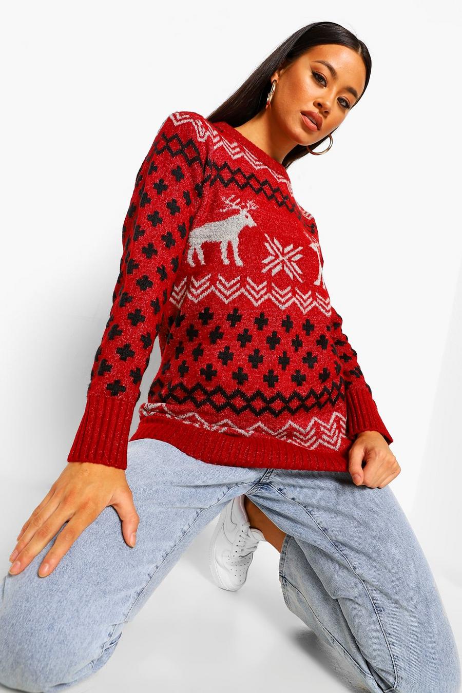 Pullover natalizio in stile Fair Isle, Rosso image number 1