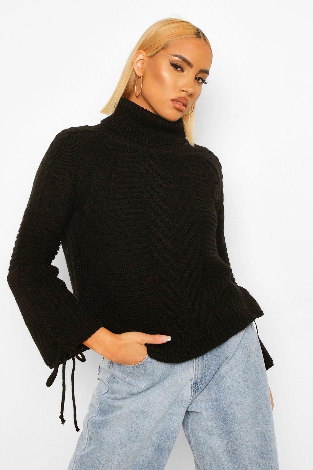 Lace up sleeve sweater best sale