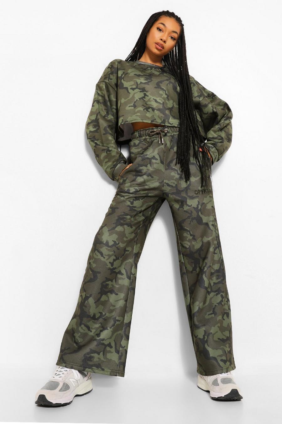 Pantaloni tuta palazzo oversize con scritta e motivo camouflage, Multi image number 1