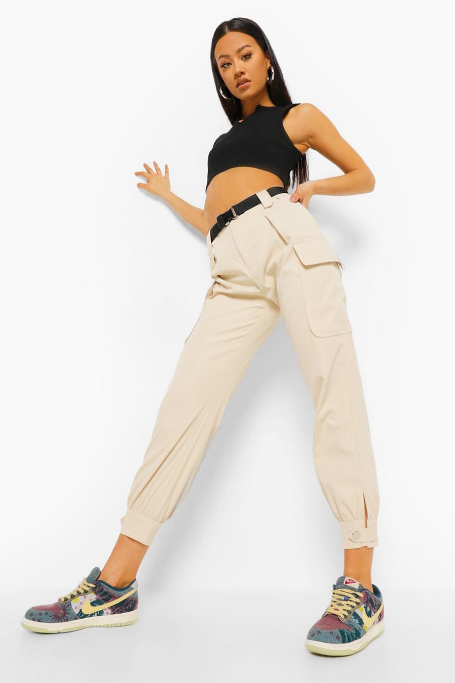 Cream Belted Utility Pants image number 1