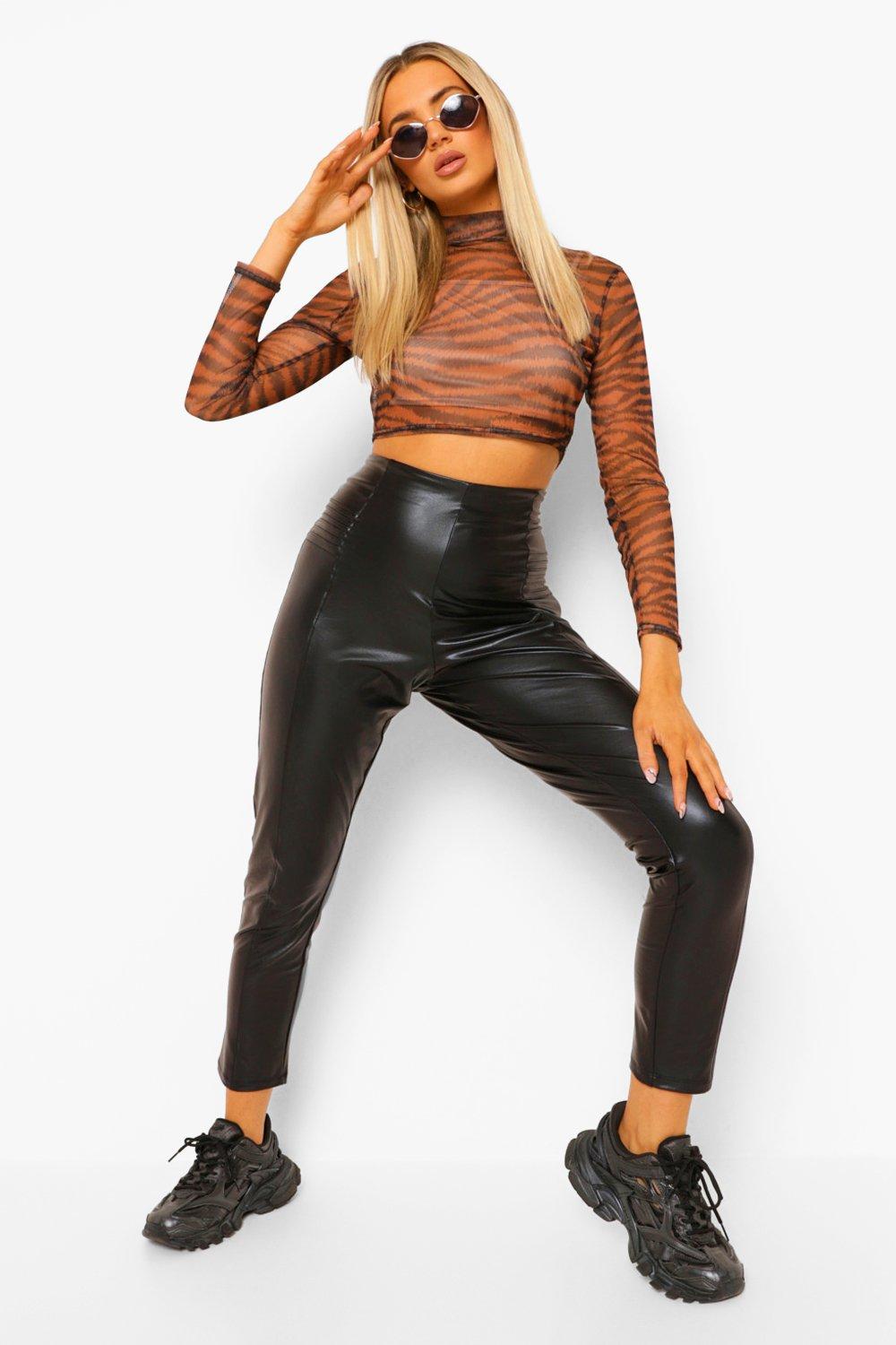 Leather look biker on sale trousers