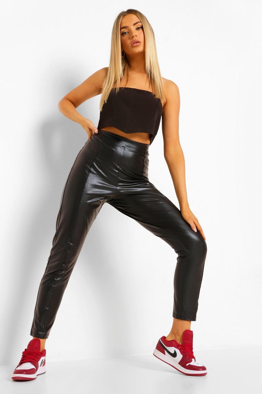 Black Leather Look Side Zip Detail Pants image number 1