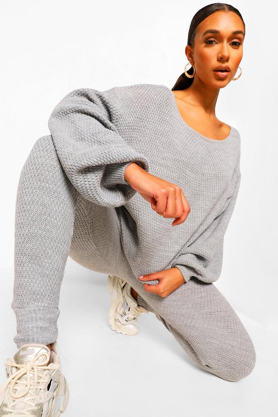 Grey Purl Knitted Tracksuit image number 1