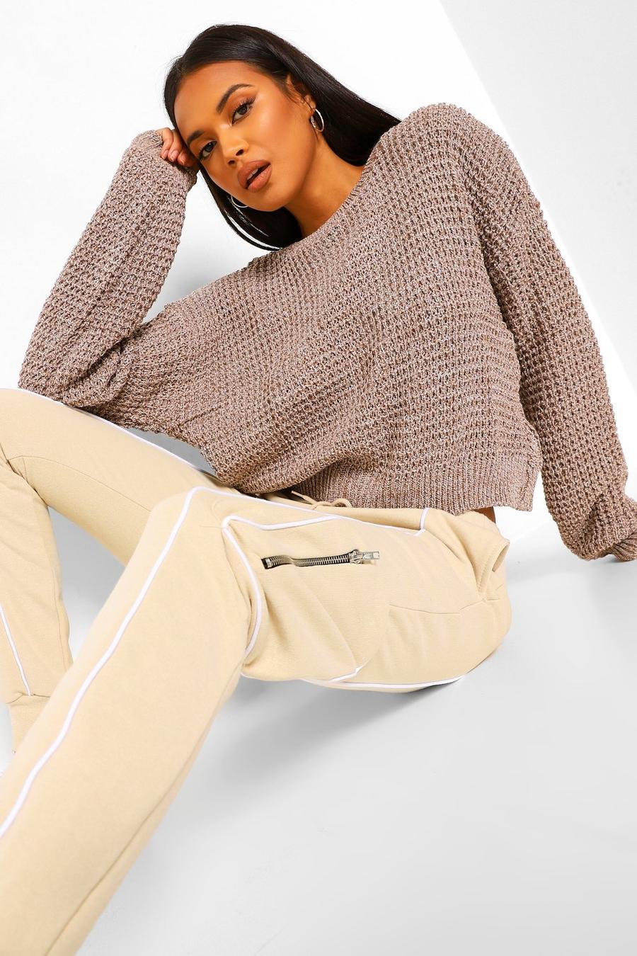 Brown Waffle Knit Crop image number 1