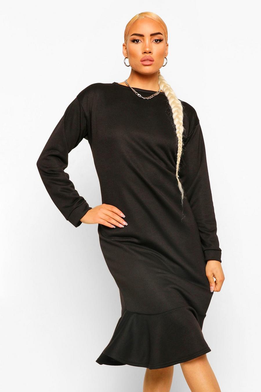 Black Frill Hem Midi Sweater Dress image number 1