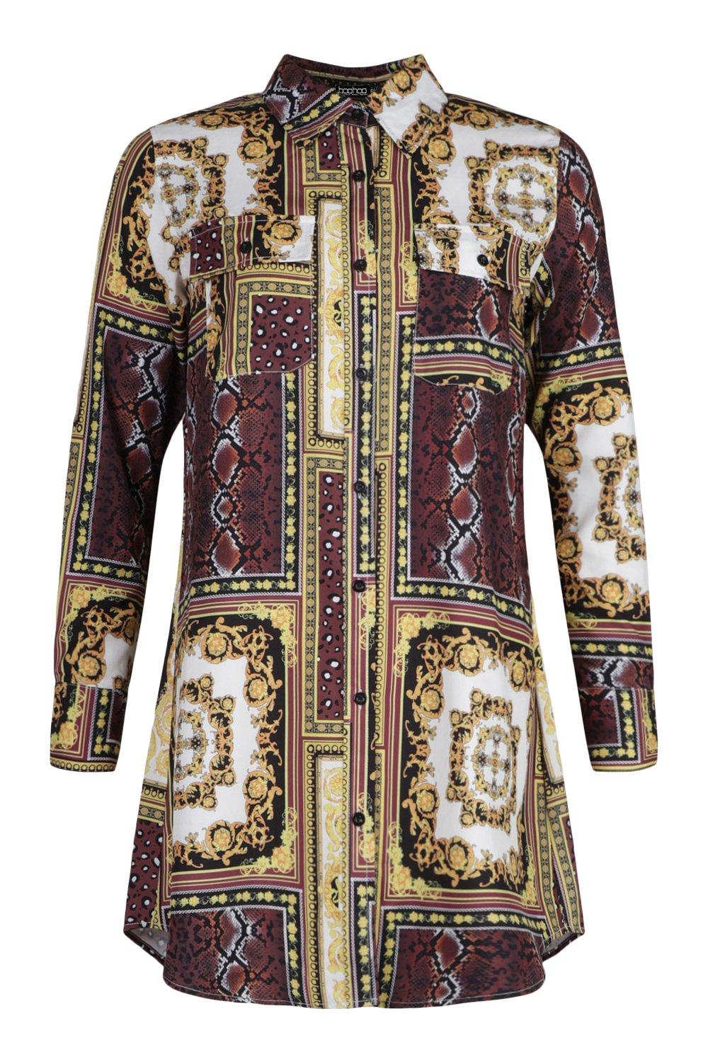 Shop Versace Chain Print Belted Shirtdress