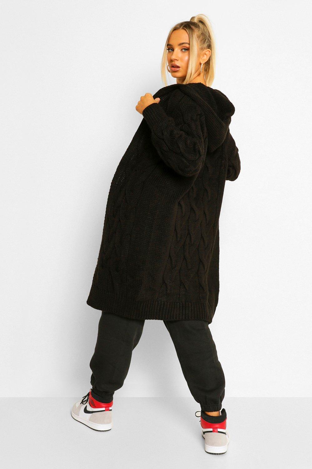 Black knitted shop hooded cardigan