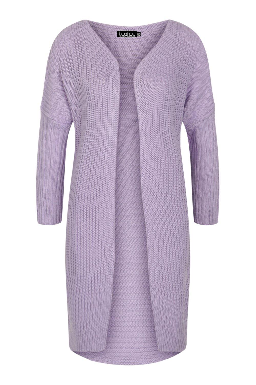 grey ribbed knitted midi cardigan