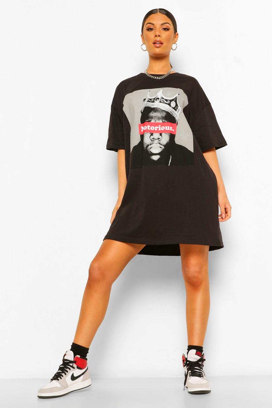 Black "Notorious Big" T-shirtklänning med officiellt tryck image number 1