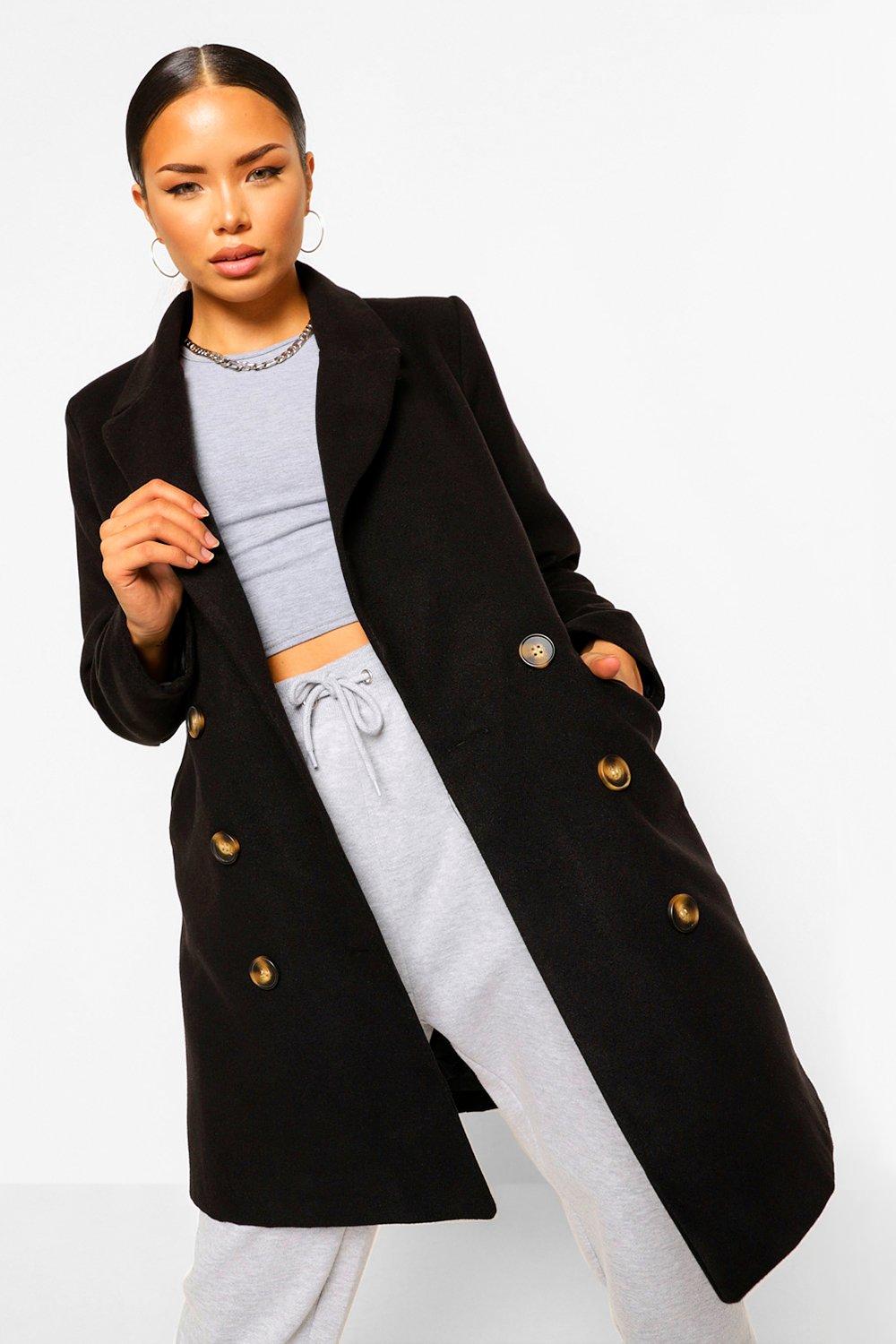 Women's Double Breasted Tailored Wool Black Coat