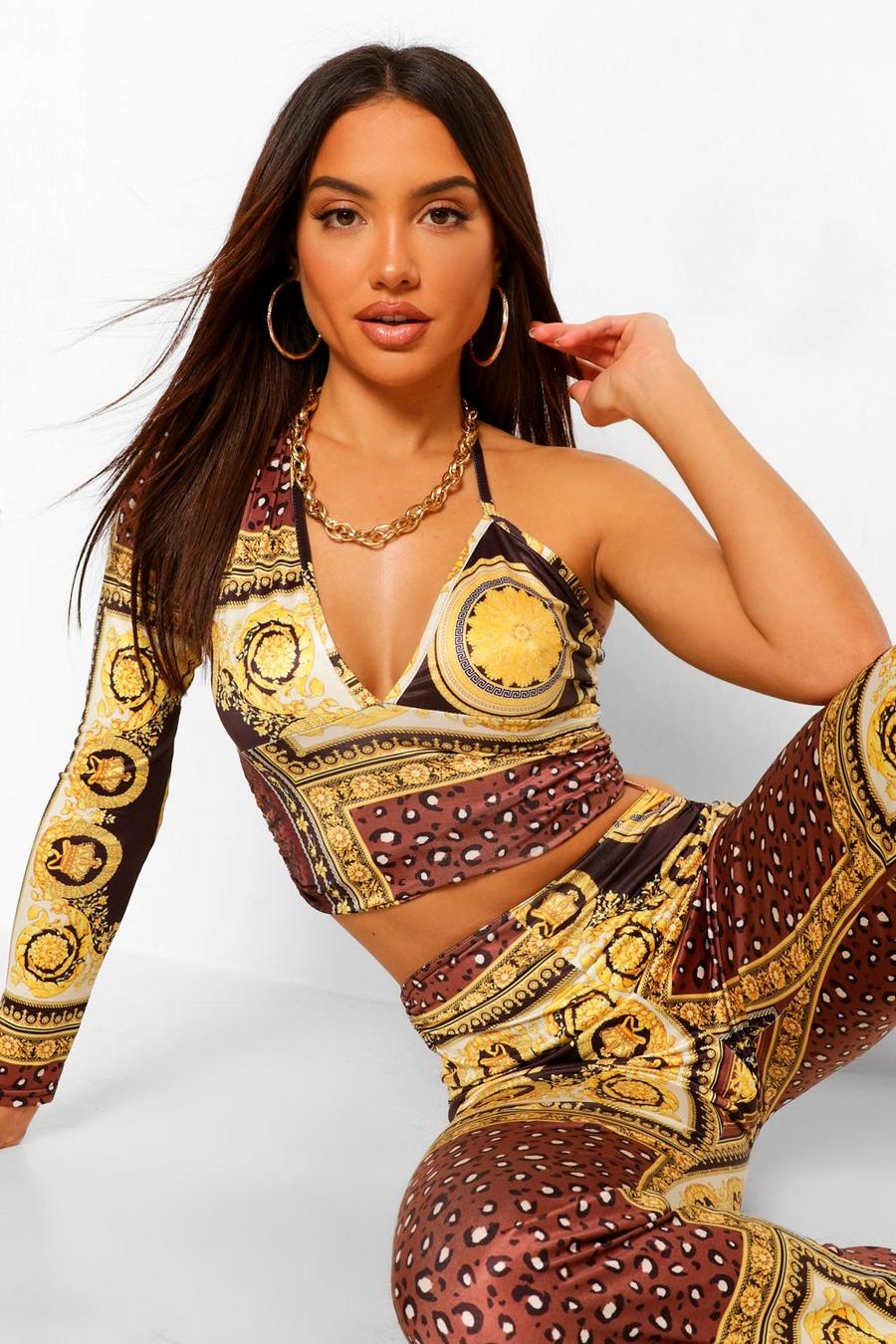 Chocolate Chain Print One Shoulder Crop image number 1