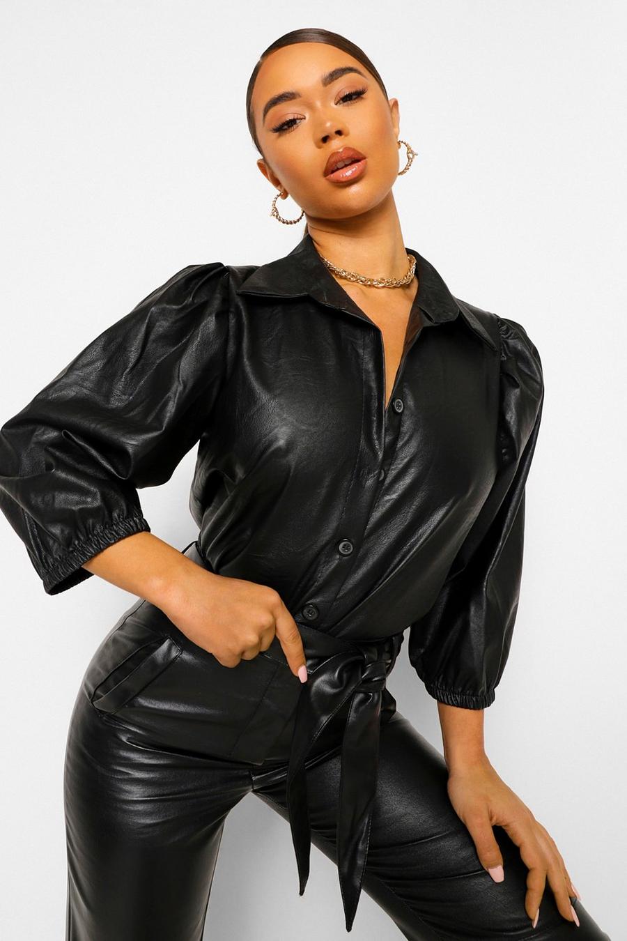 Faux Leather Volume Sleeve Shirt image number 1